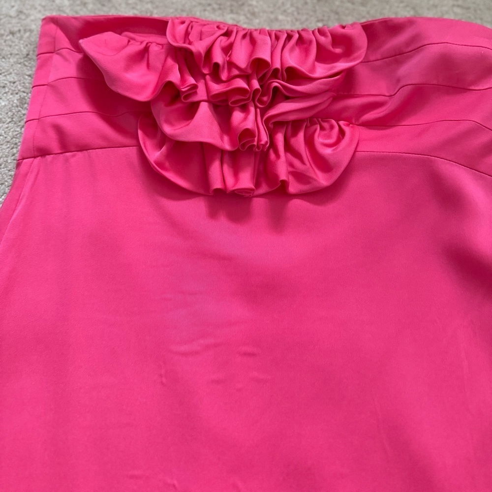 Y2K Alice + Olivia hot pink silk satin strapless bib ruffle mini dress 94% Silk - Picture 2 of 9